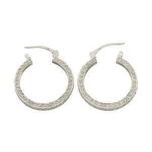 One large Pair of 18k White Gold and Round Brilliant Diamond Hoop Earrings